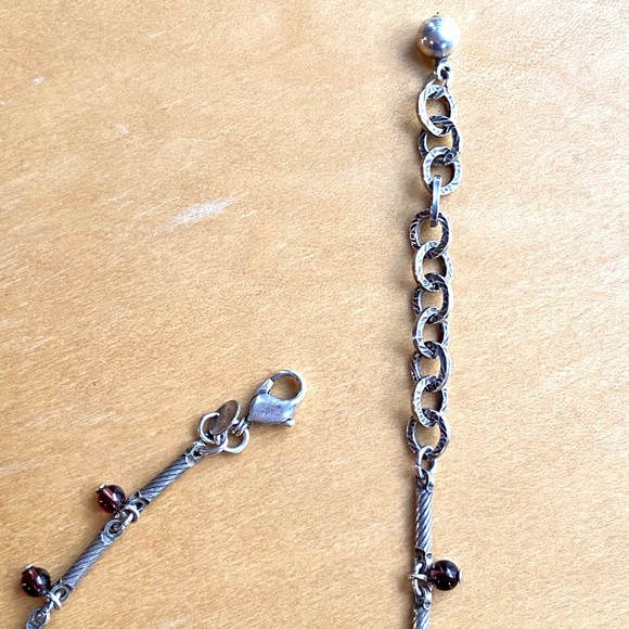 Silver necklace with dark burgundy beads - Picture 6 of 7